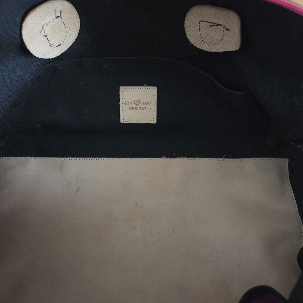 Jon Hart Pink Duffle Bag Medium Leather Trim Canvas Overnight Bag Non-Monogramed - Picture 3 of 13